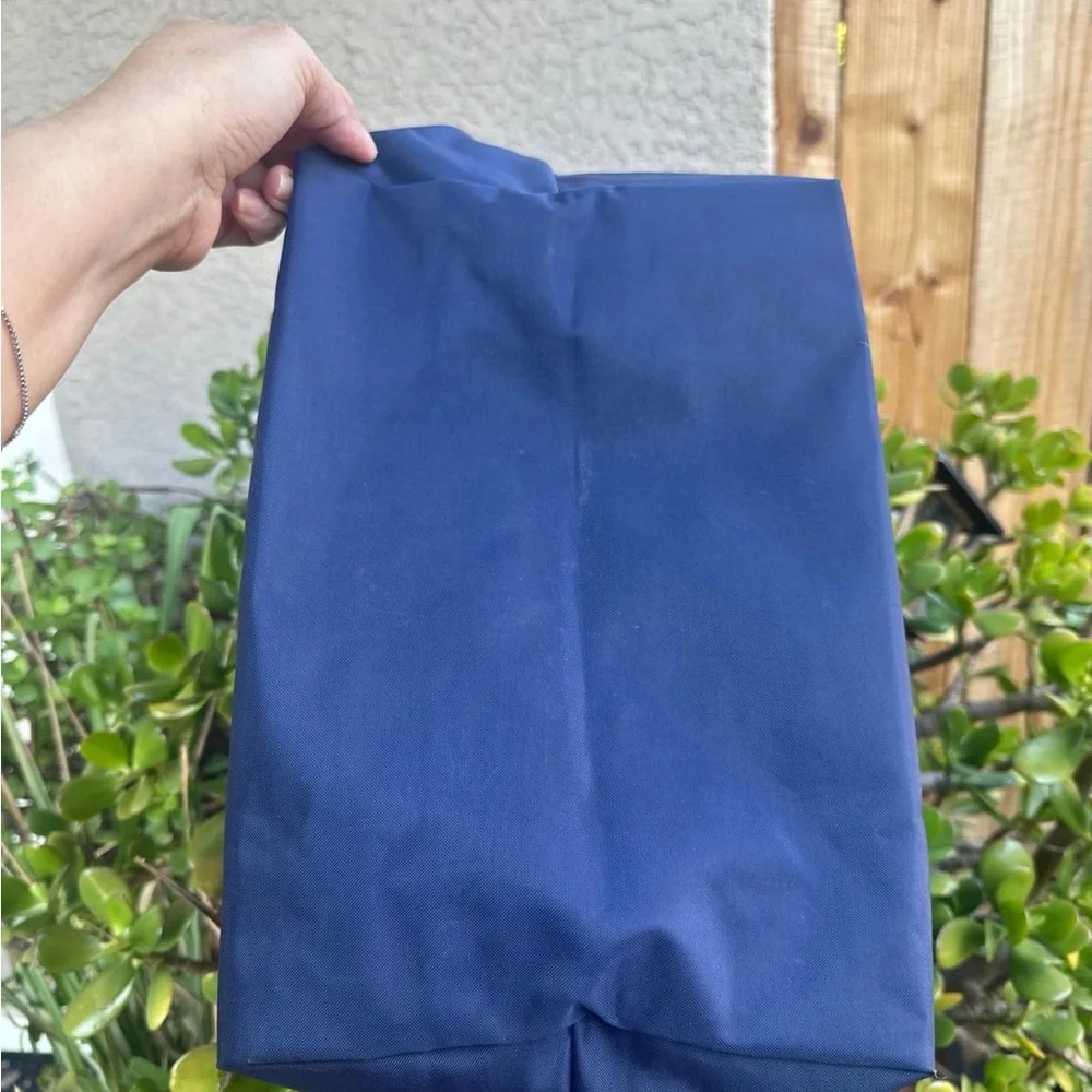 Longchamp Navy Tote with Brown Leather Trim